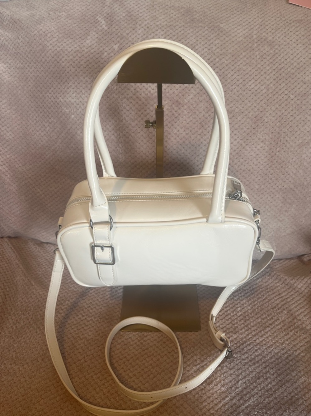 White Patent Mini Top-Handle Crossbody Bag